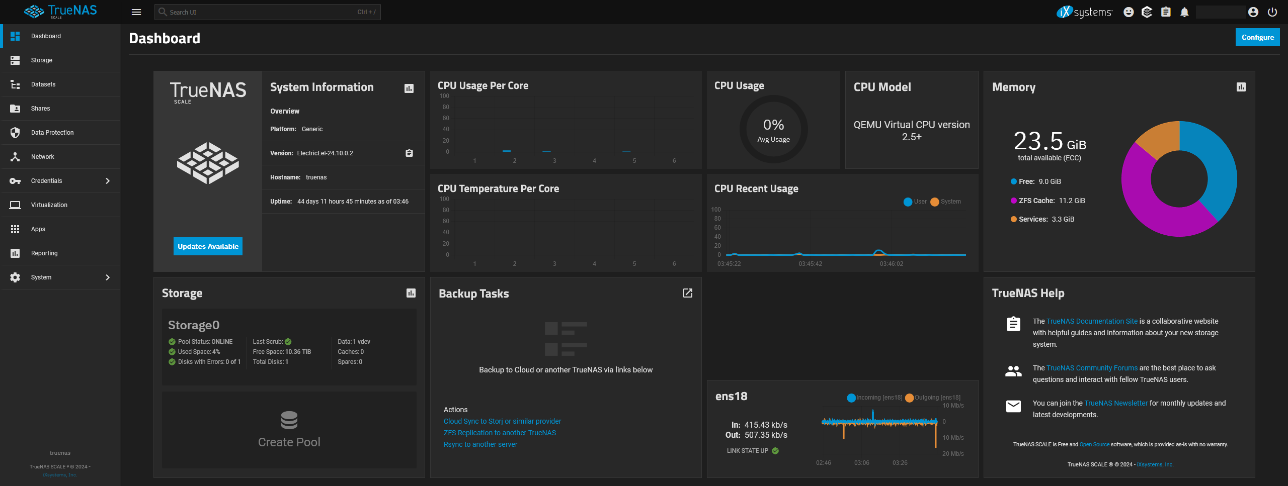 TrueNAS Scale Dashboard
