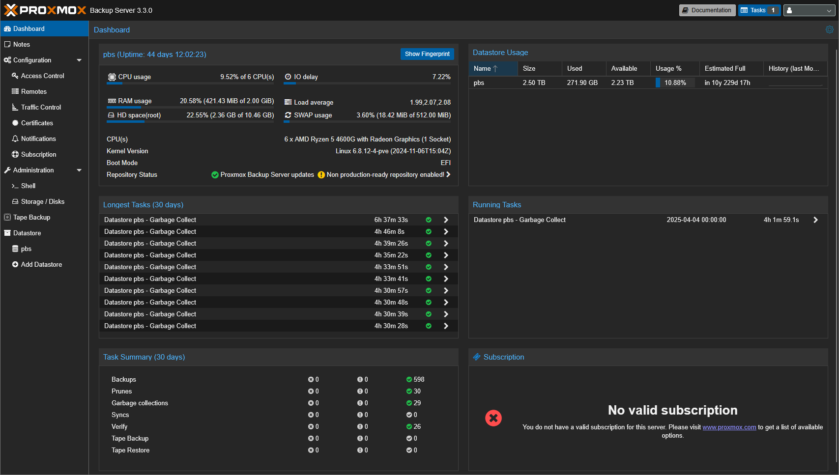 Proxmox Backup Server UI
